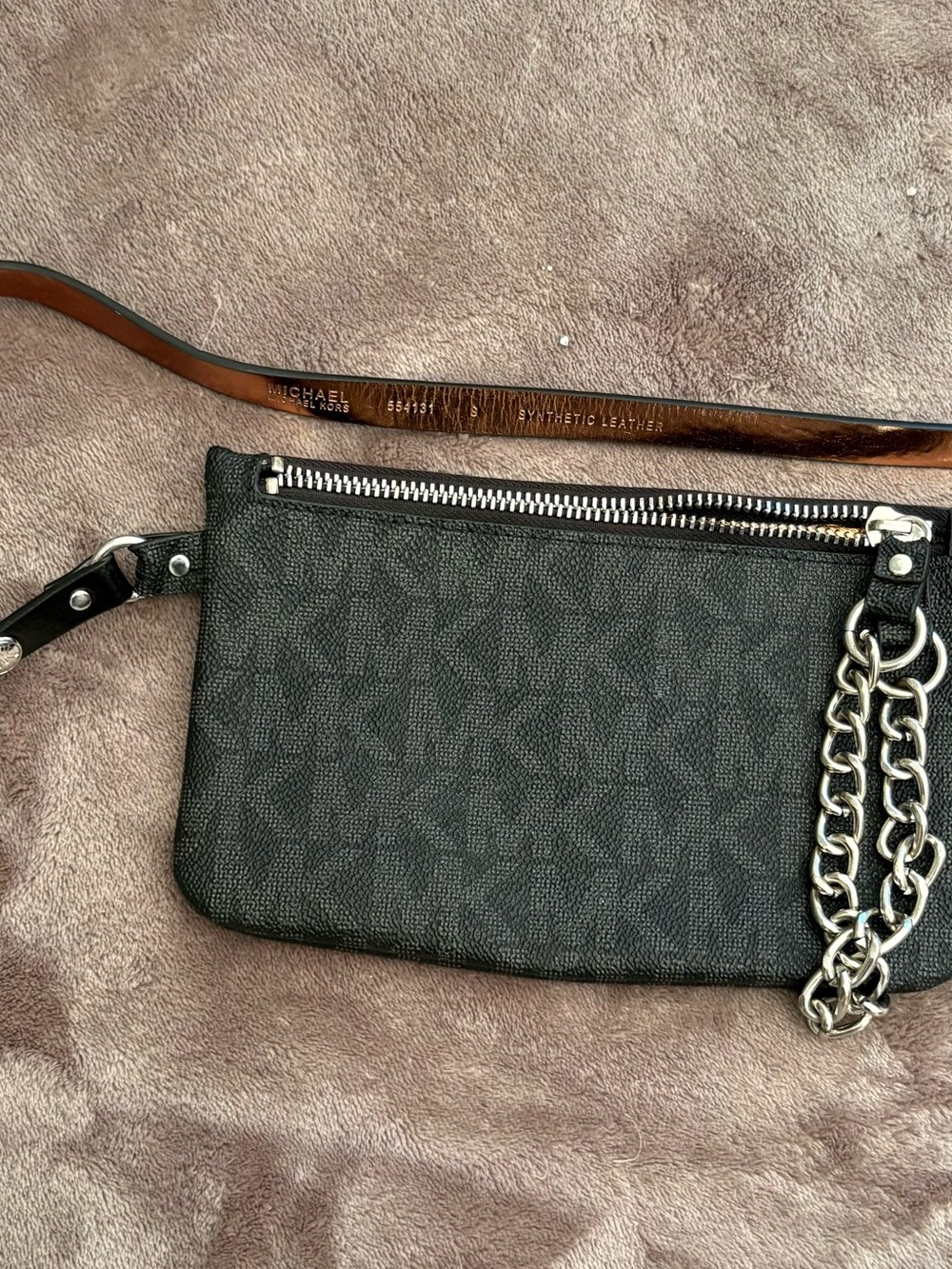 Michael Kors Black Slim Fanny Pack with Silver Chain - Picture 2 of 7